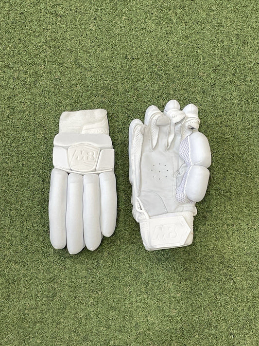 MB Malik All White Batting Gloves - Brand New -RH Mens Size - Exclusive!